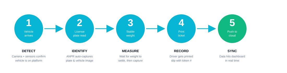 5-step process flow: detect, identify, measure, record, sync